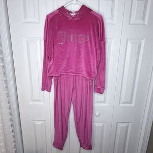 Juicy Couture Velour Loungewear Track Suit Bright Pink Velvet 2 Piece Size M